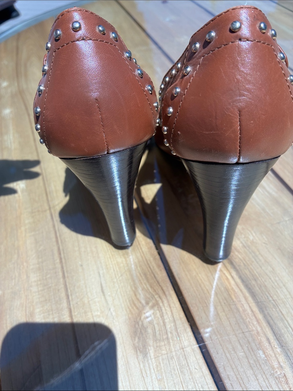 Coach Billie Women's Brown Studded Peep-Toe Heels with Buckle Strap - Picture 6 of 8
